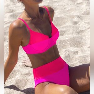 PopVil Color Block V-Wire Hot Pink Bikini Set Size Small